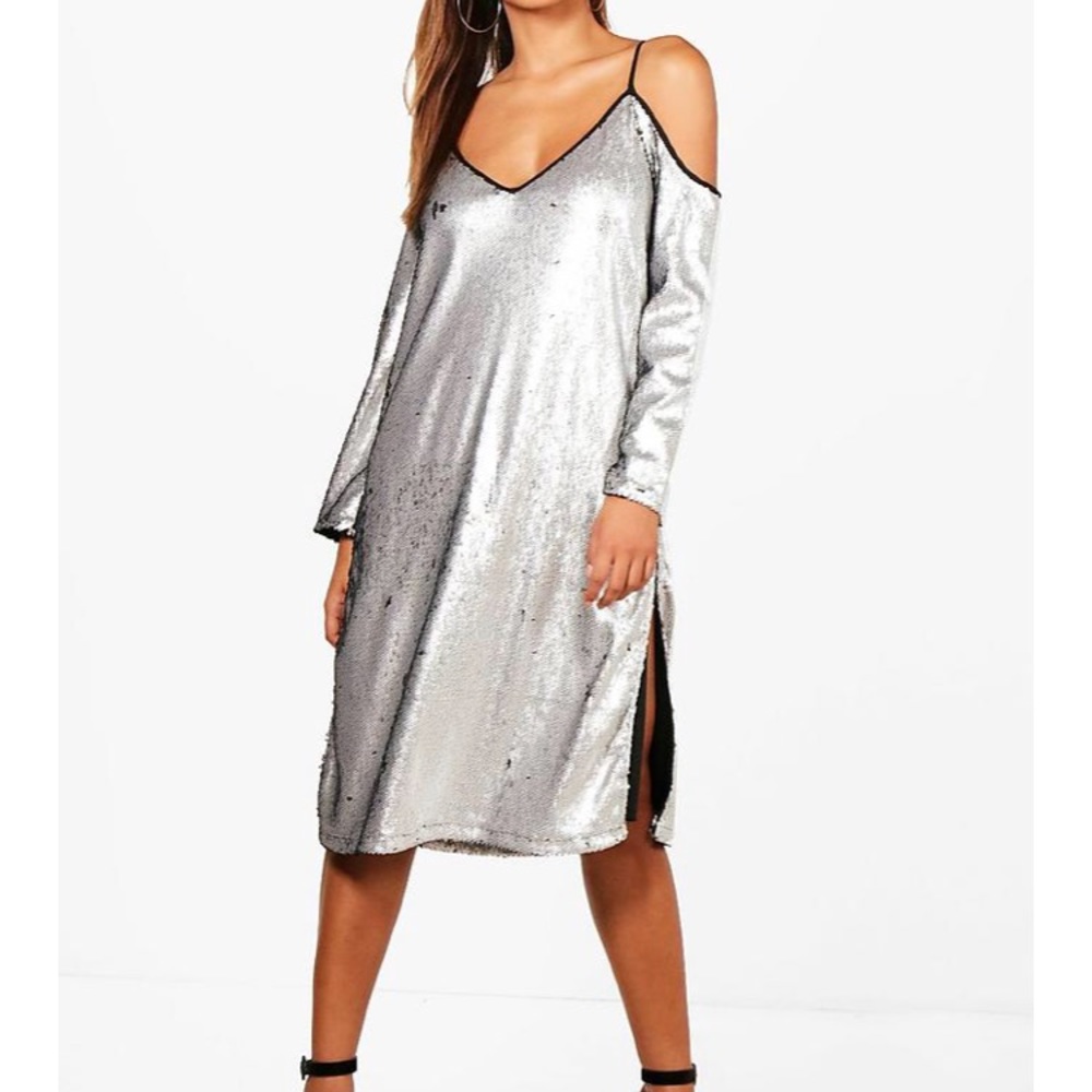 Sequin Cold Shoulder Midi Dress